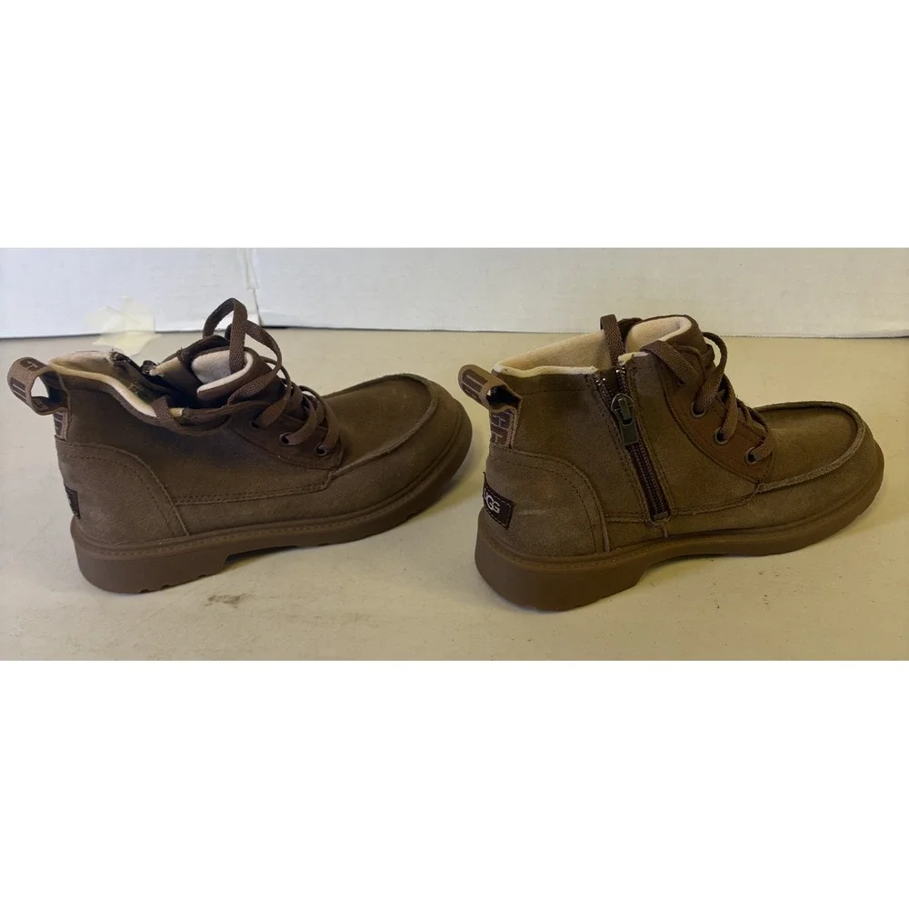 UGG Kids Brown Suede Moc Toe Side Zip Lace Up Ankle Boots G05RVCSQWN Size 2